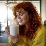 mujer bebiendo cafe