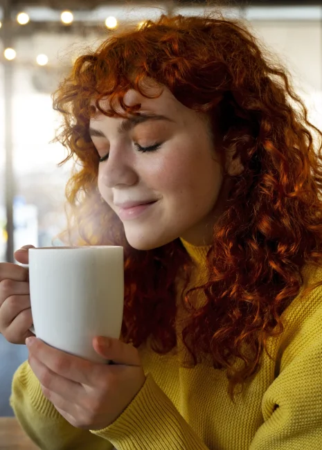 mujer bebiendo cafe